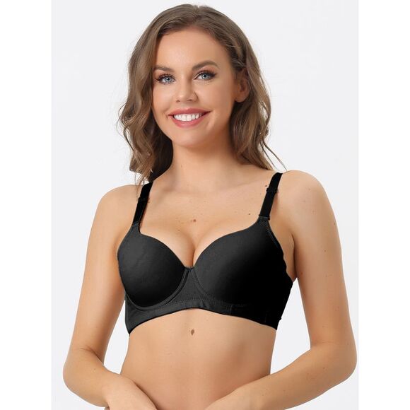 Underwire Lightly Bra Detachable Straps Push-up Soft 3/4 Cup Bralette Black - Picture 5 of 6